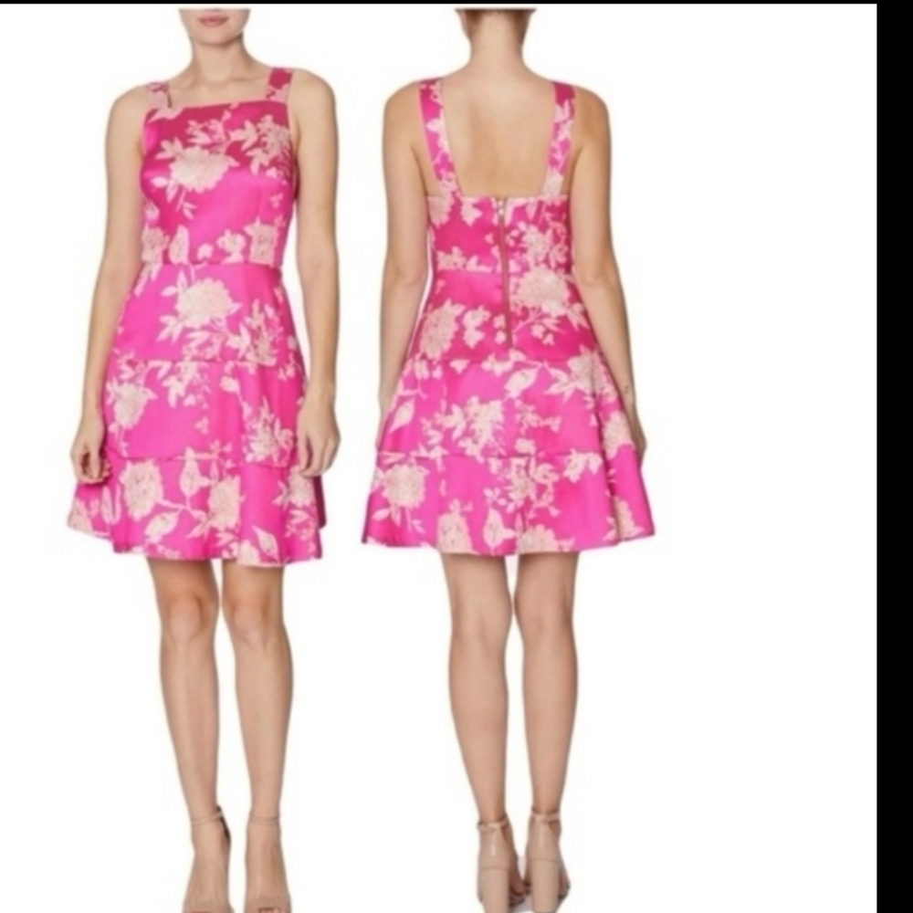 NWOT-Laundry byShelli Segal Pink & White Dress w Sparkly Metallic Thrght Sz.10